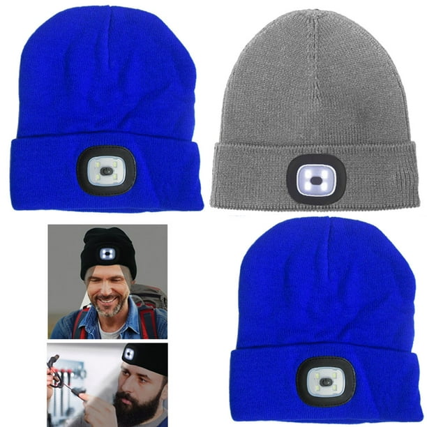 3 Pieces 5 LED Knitted Flashlight Beanie Cap Winter Warm Headlamp Hat,Unisex